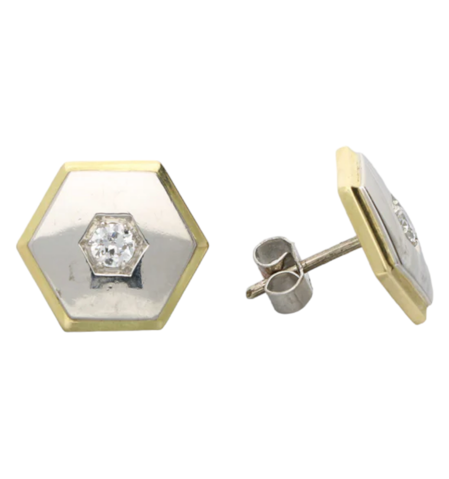 Platinum diamond set hexagonal earrings