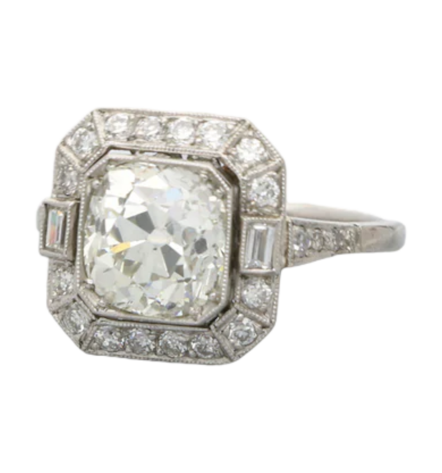 2.26ct old cut diamond Art Deco style engagement ring