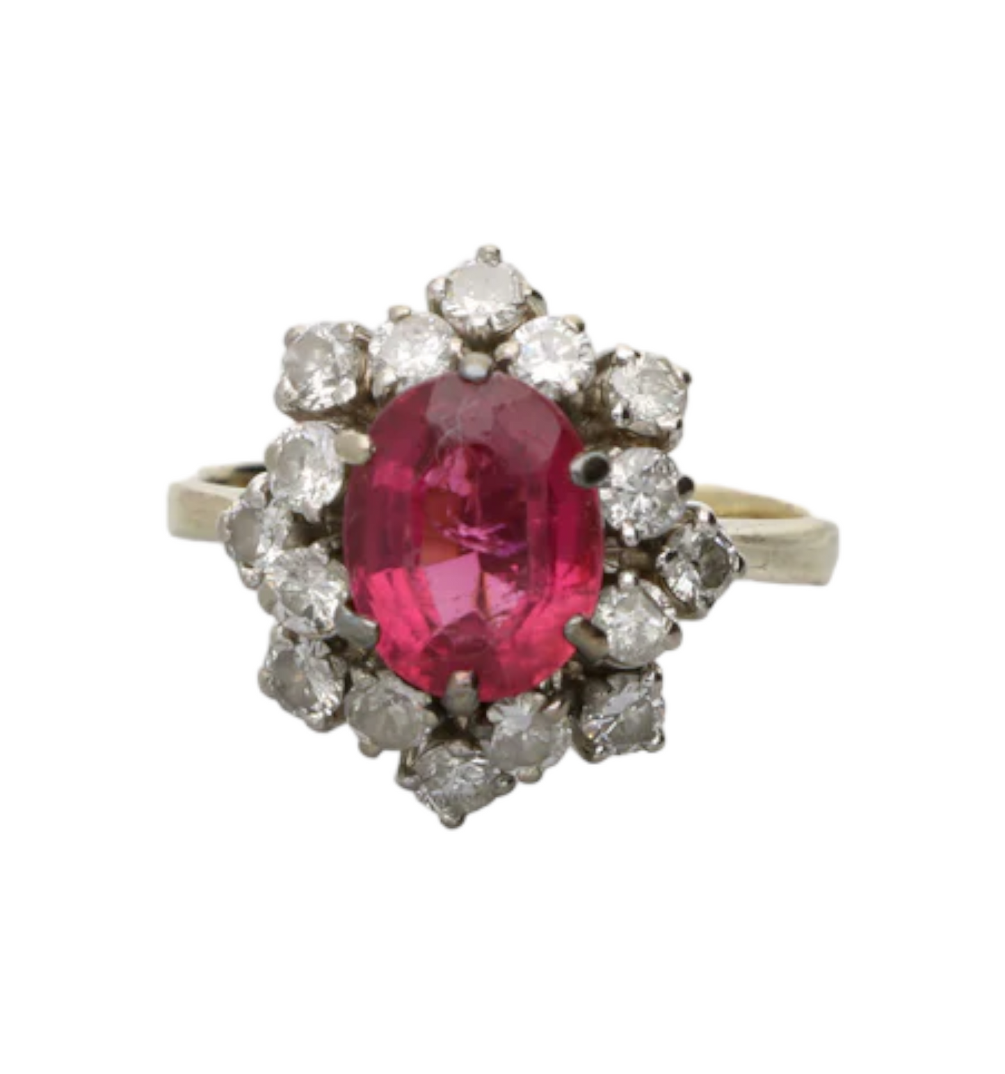 14ct pink tourmaline and diamond cluster ring