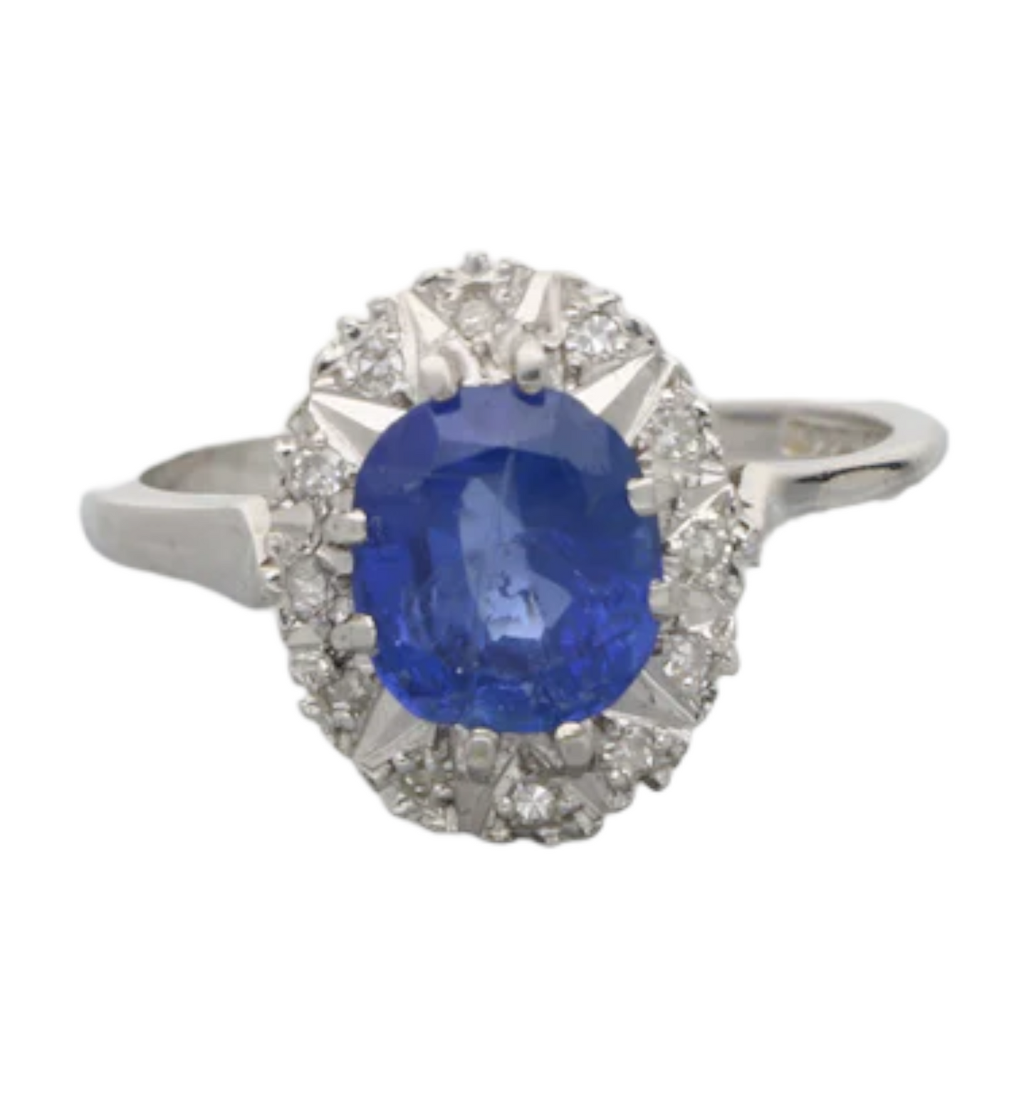Ceylon Sapphire and diamond cluster engagement ring