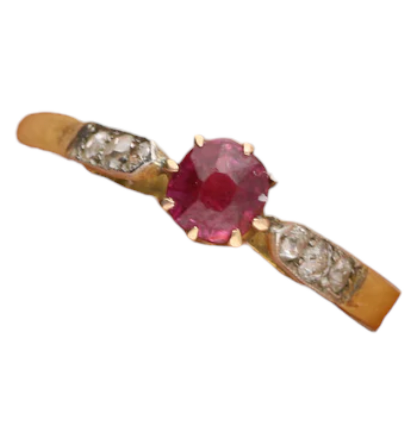 Antique 18ct yellow gold ruby and diamond ring