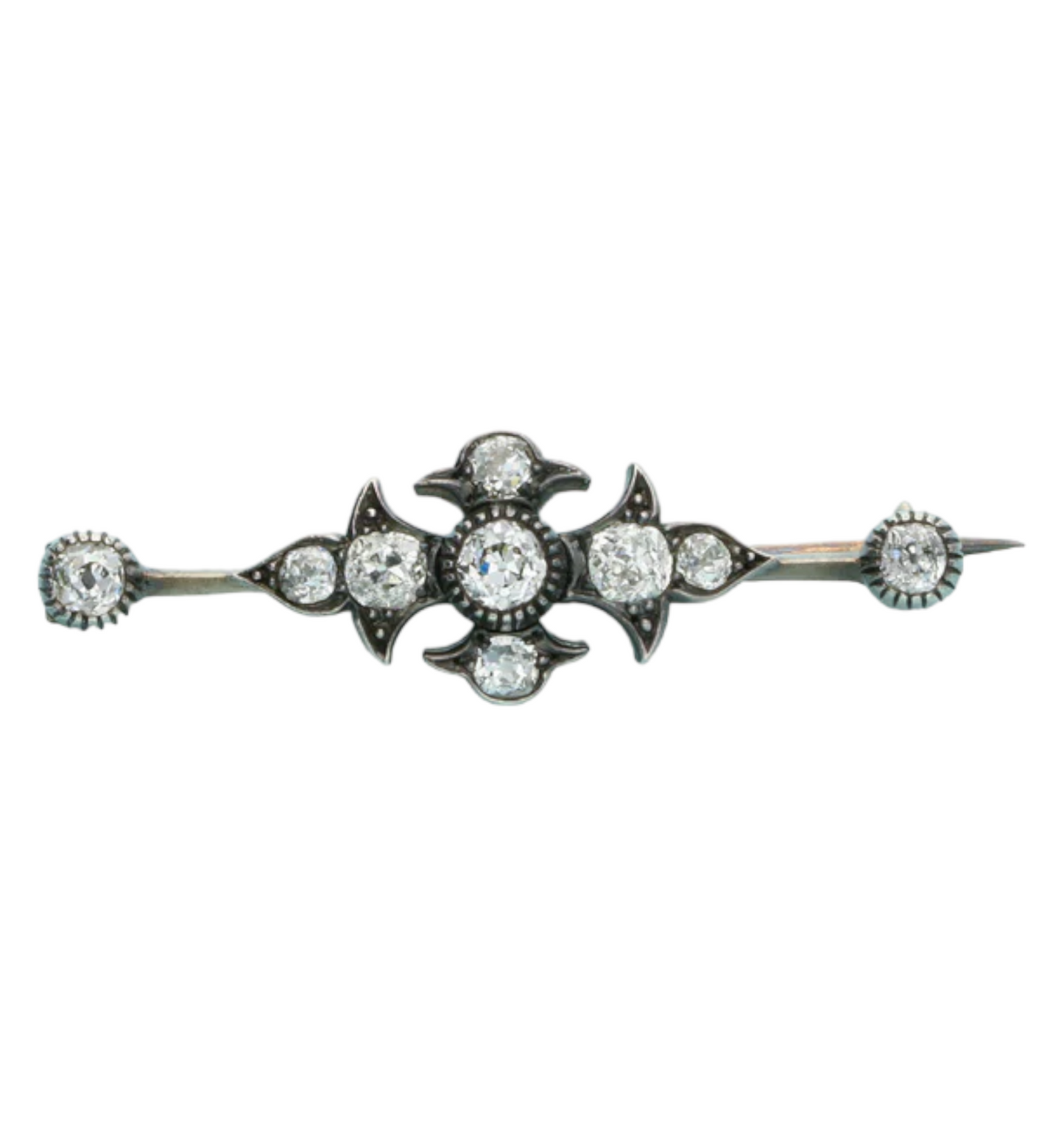 Antique old cut diamond set brooch in box