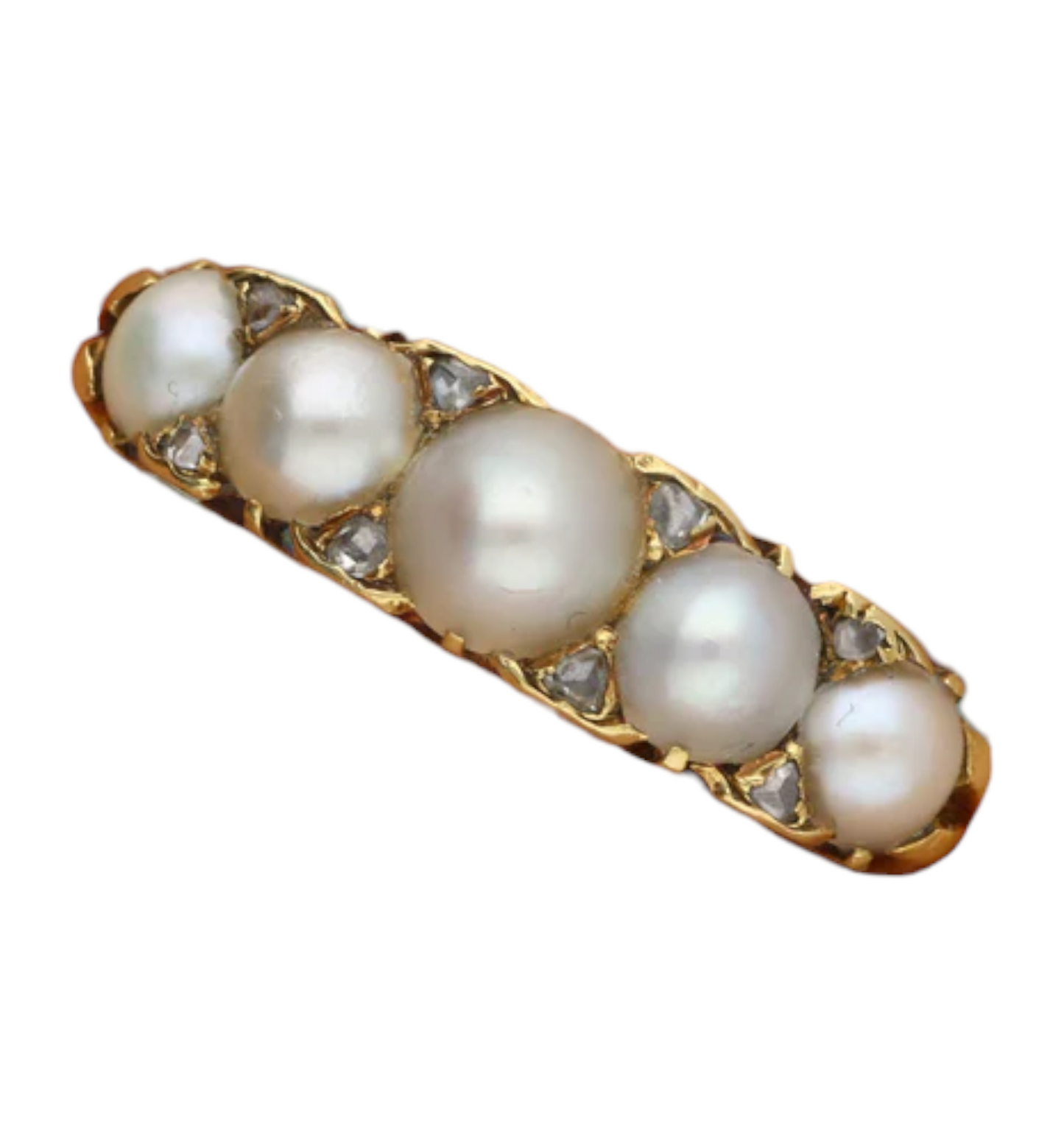 Victorian 18ct pearl and rose cut diamond carved head ring.