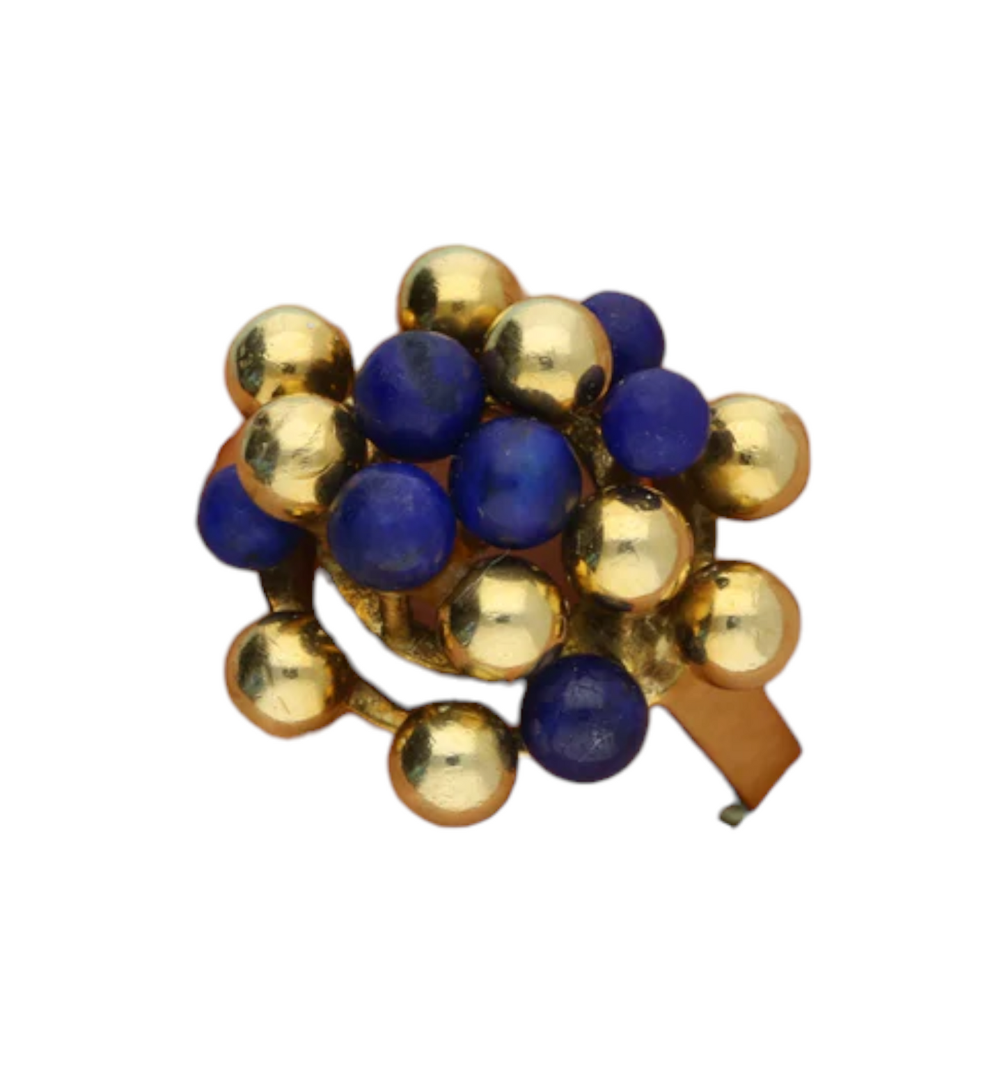80s style 14ct lapis lazuli and gold ball cluster ring.