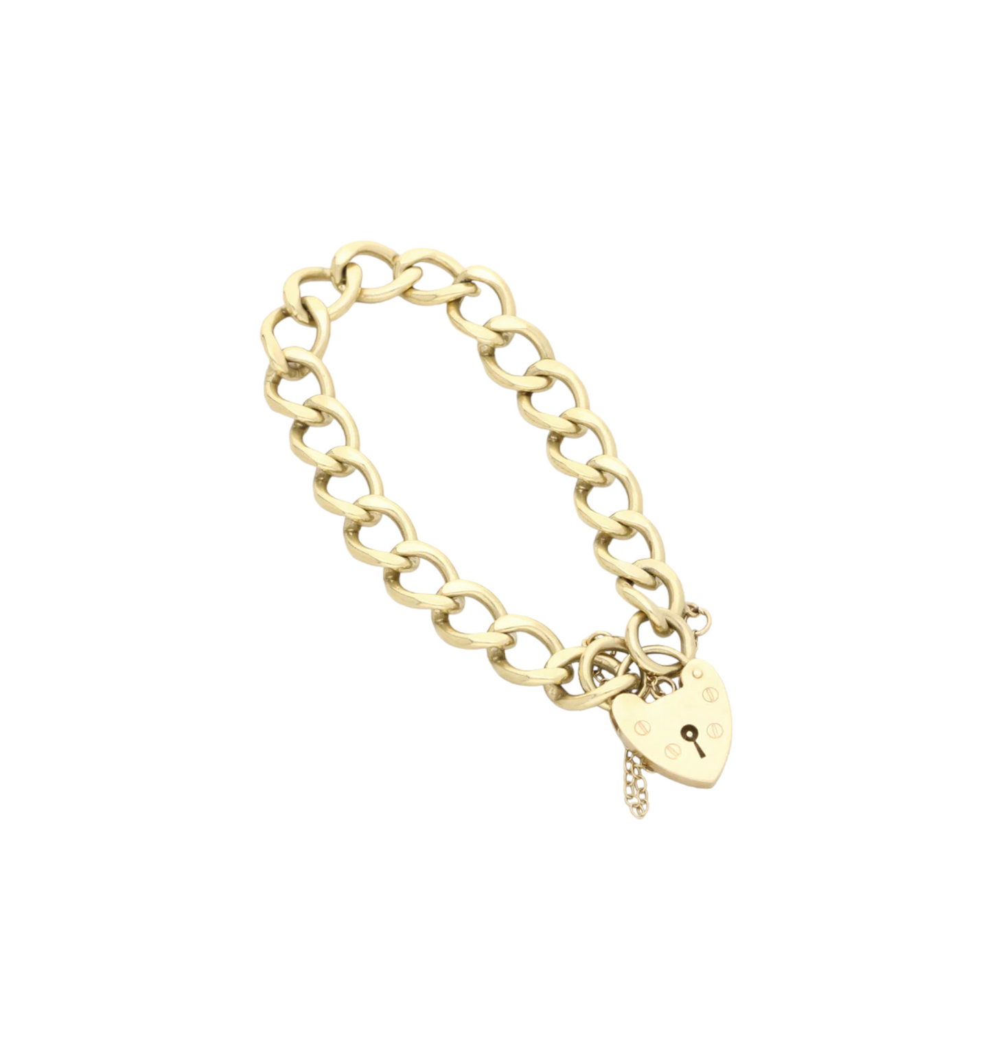 9ct gold curb bracelet with heart padlock.