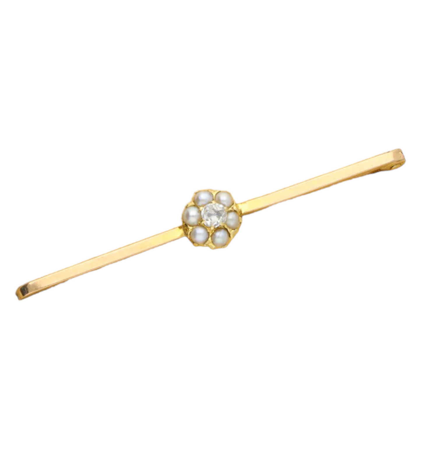 9ct diamond and pearl bar brooch