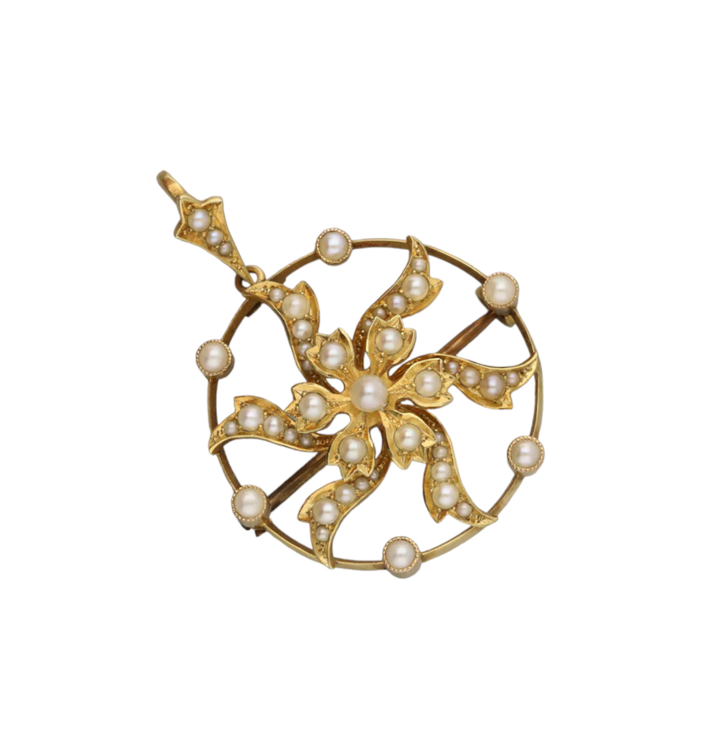 15ct pearl set Art Nouveau pendant brooch