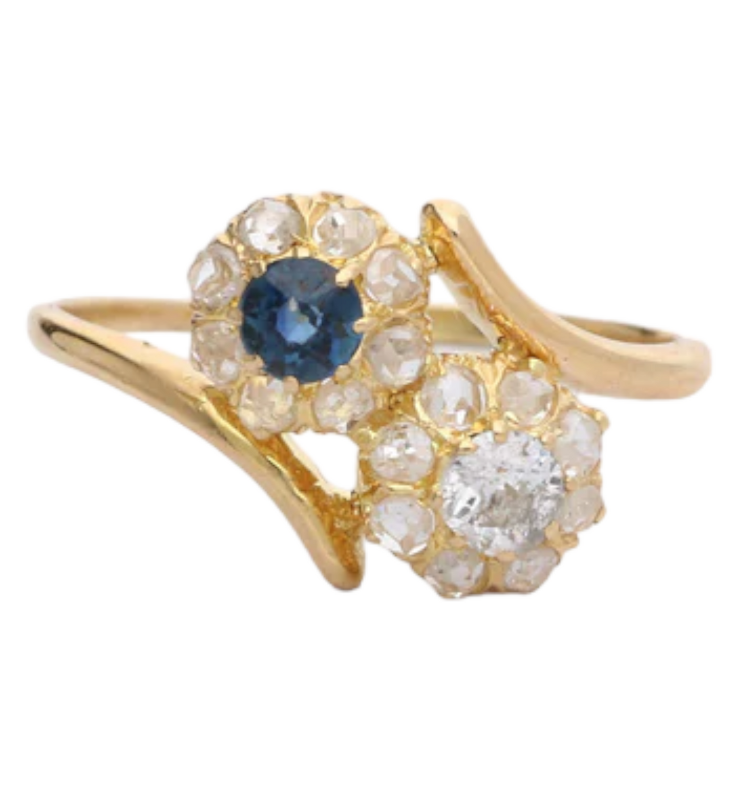 Antique 15ct diamond and sapphire cluster ring