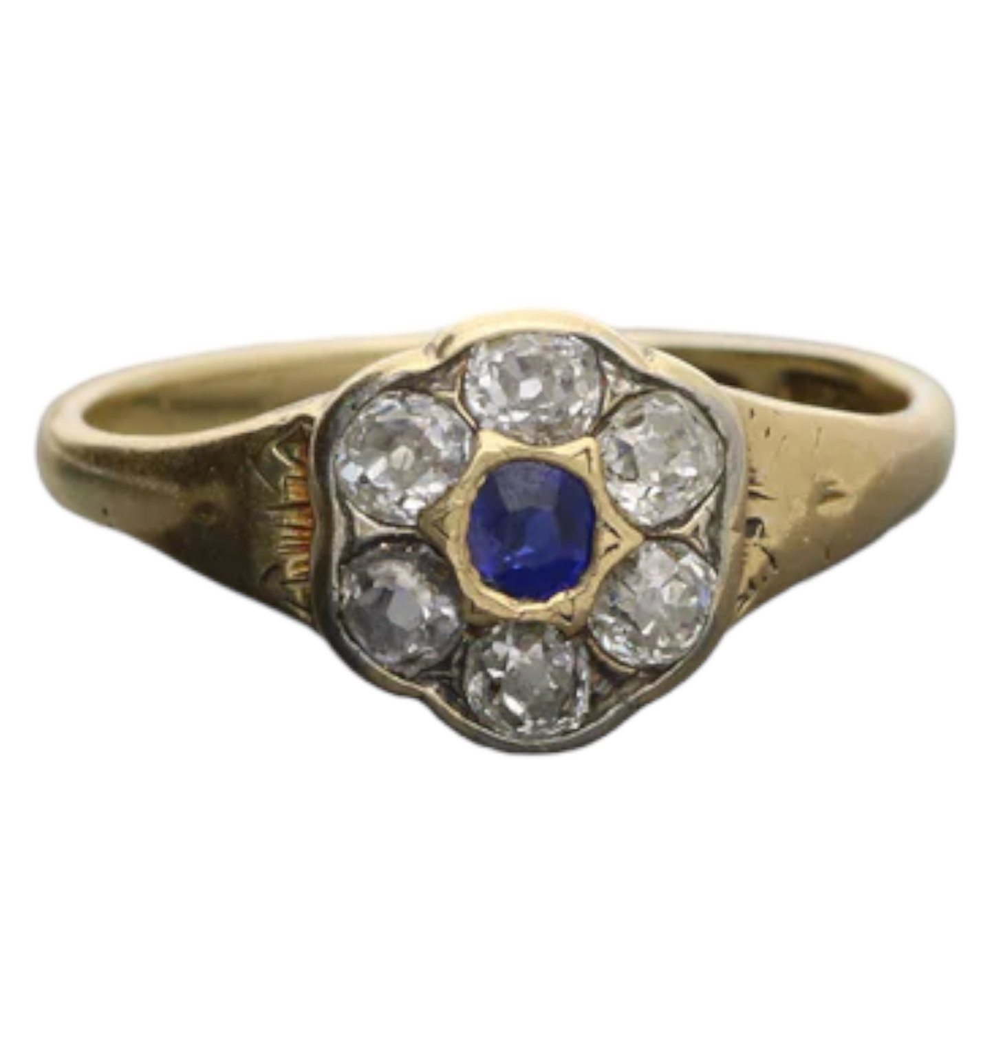 Vintage 18ct and platinum sapphire and diamond cluster ring