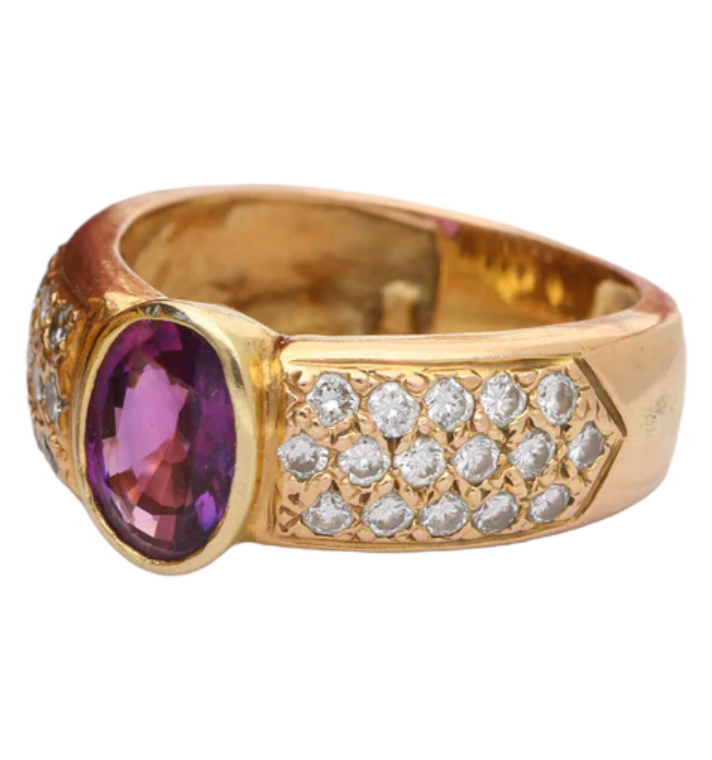 Rose gold garnet and diamond ring
