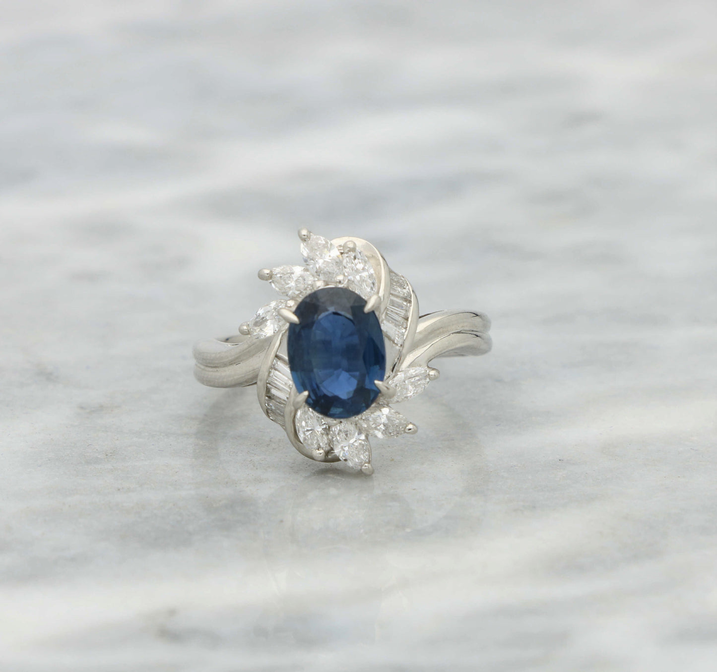 Sapphire and diamond cluster ring