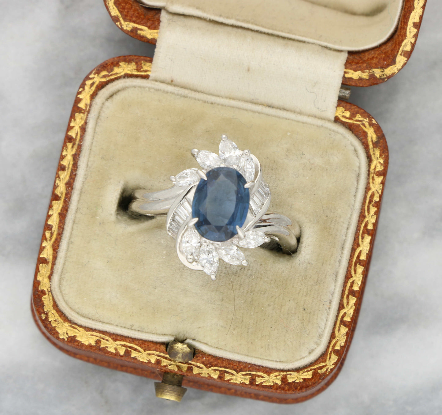 Sapphire and diamond cluster ring