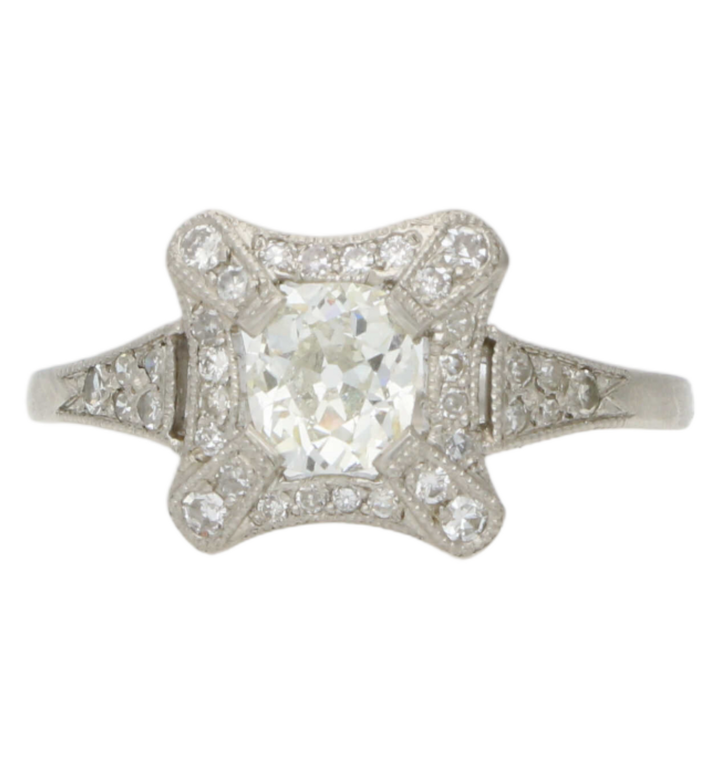 Platinum old cut diamond Art Deco style engagement ring