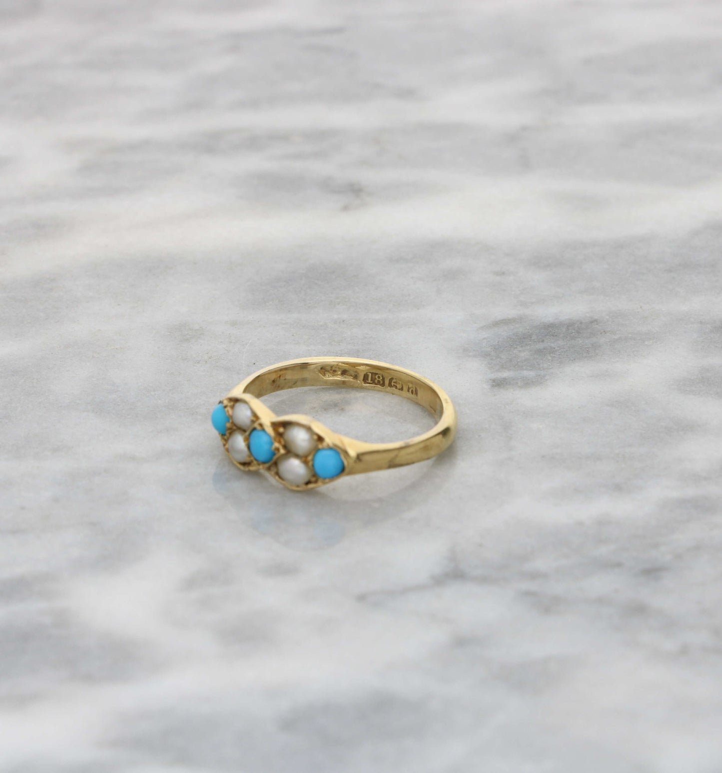 Antique 18ct turquoise and pearl ring