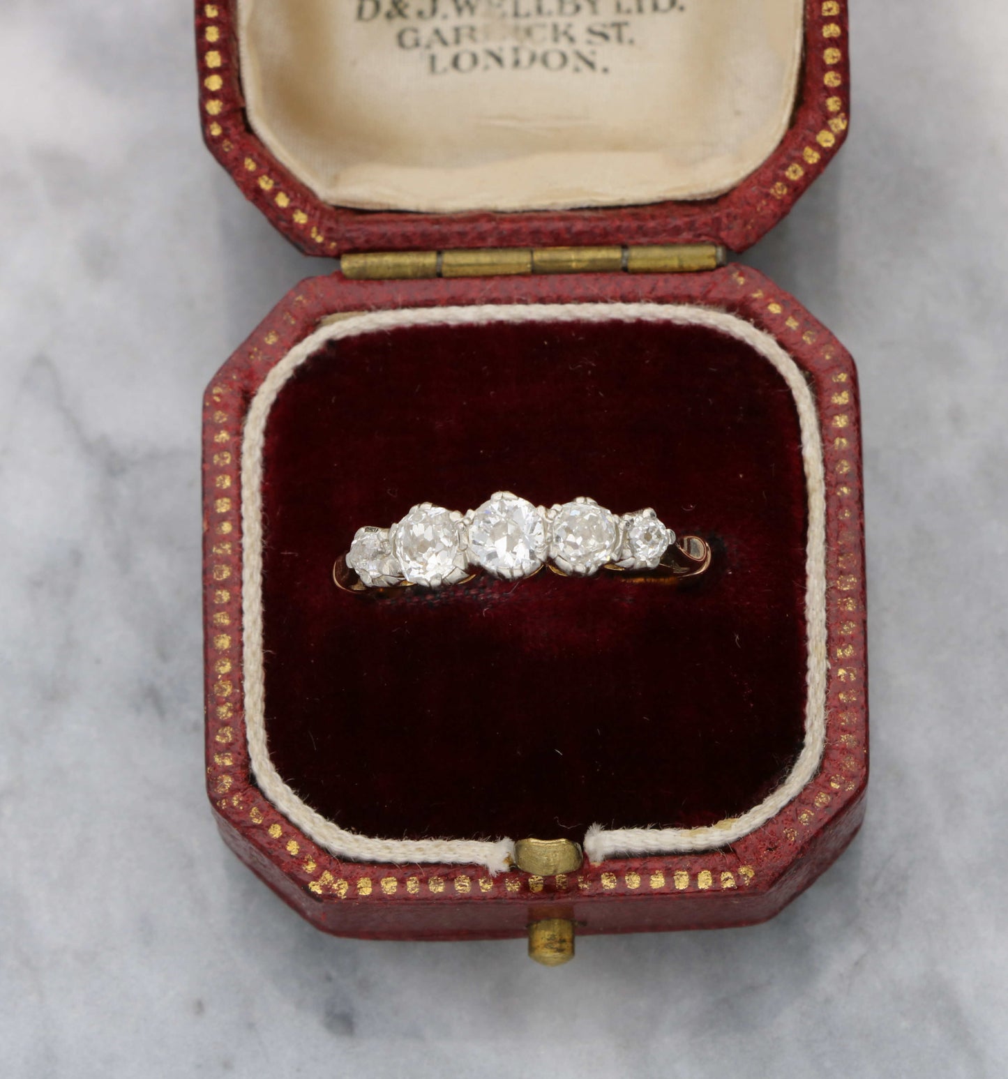 Rose gold old cut diamond 5 stone ring