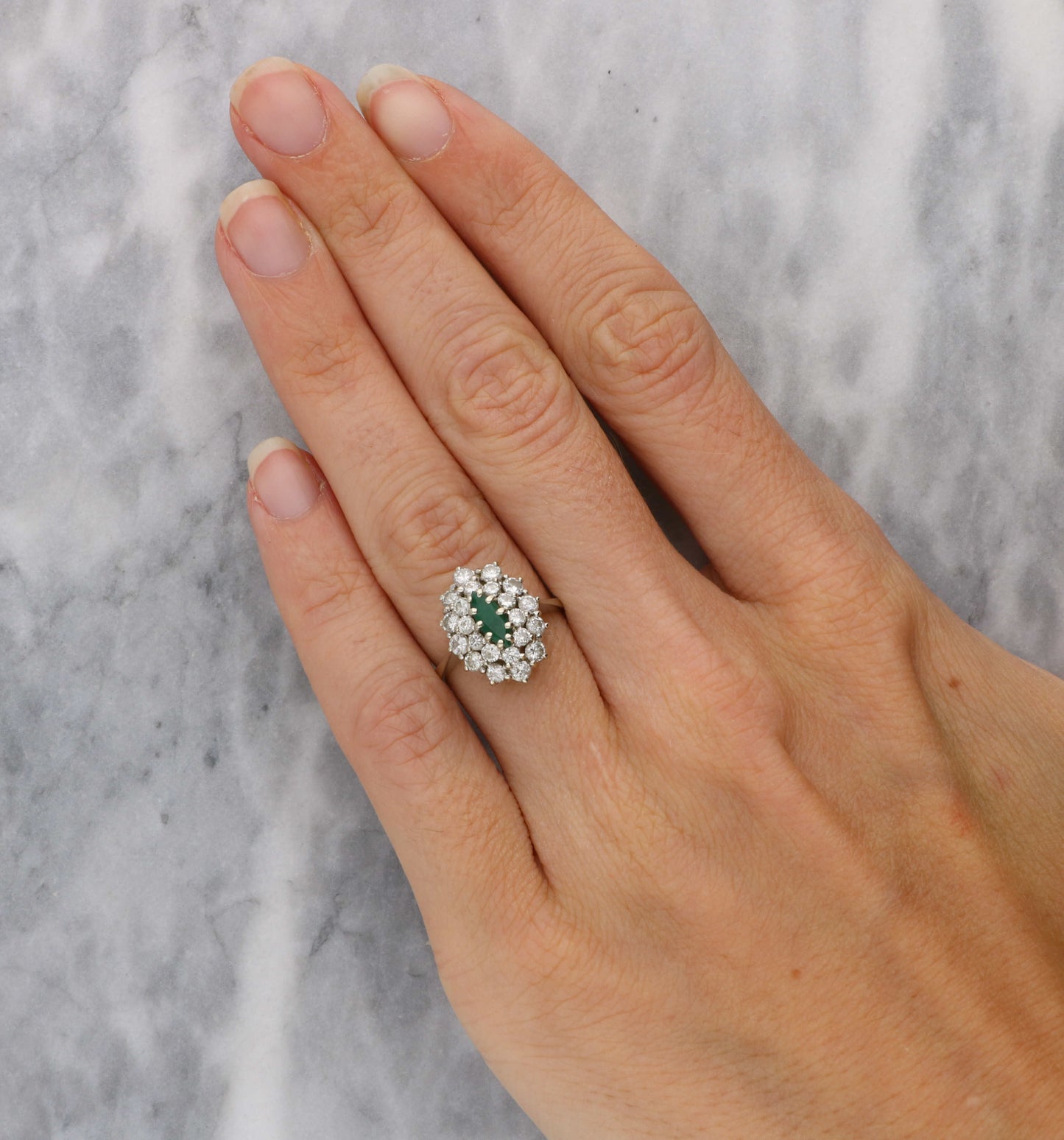 18ct marquise emerald and diamond cluster engagement ring