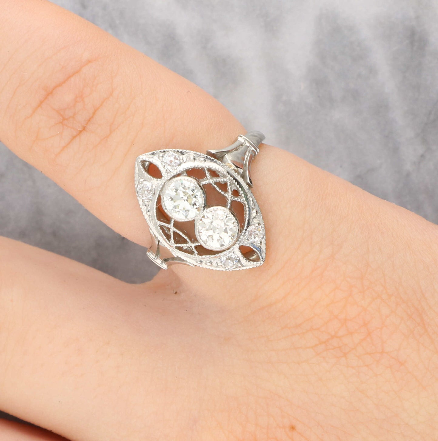 Platinum old cut diamond ring
