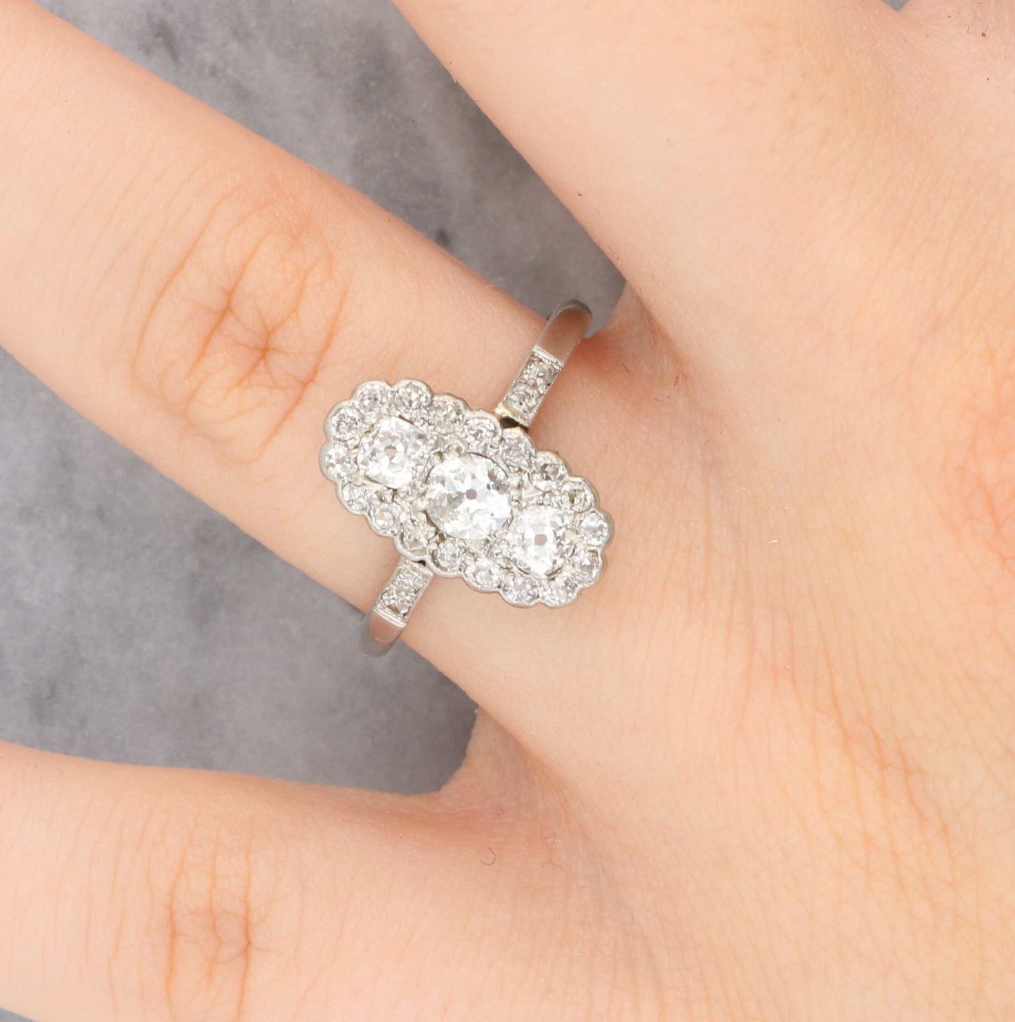 Platinum old cut diamond cluster ring