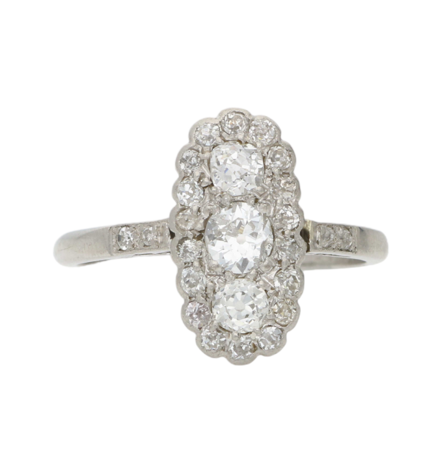 Platinum old cut diamond cluster ring