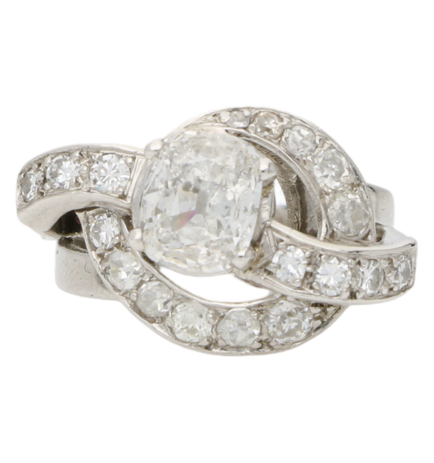 French 18ct old cut cushion diamond ring