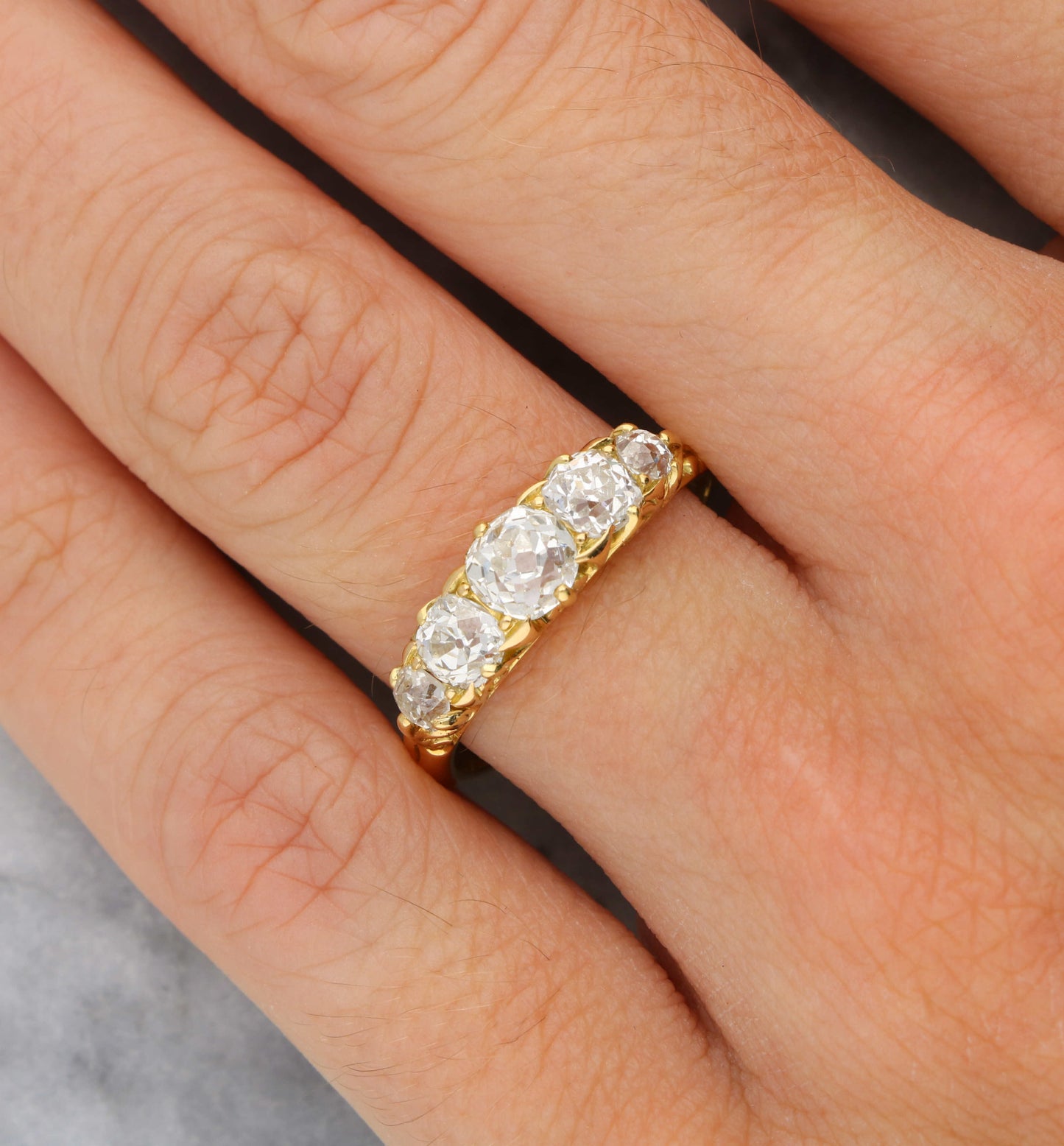 18ct old cut diamond 5 stone ring