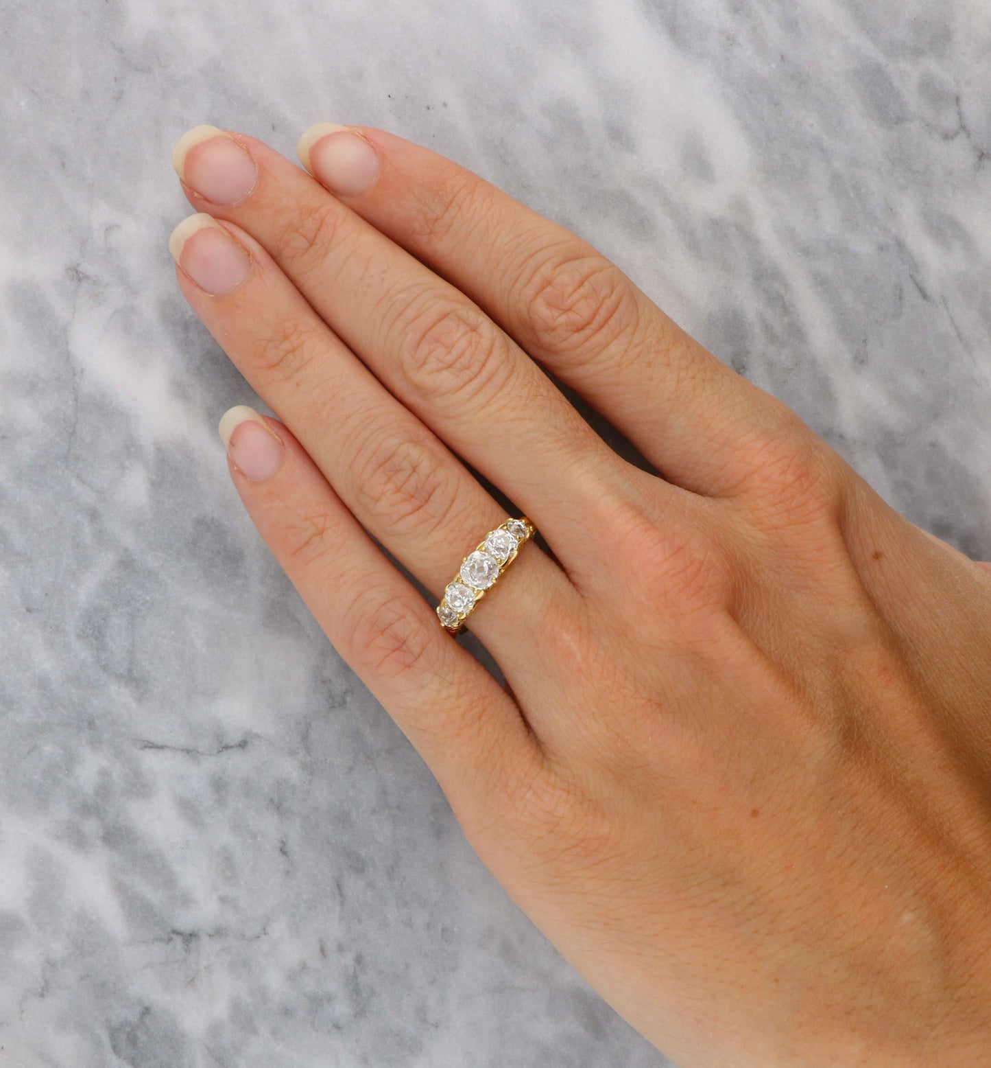 18ct old cut diamond 5 stone ring