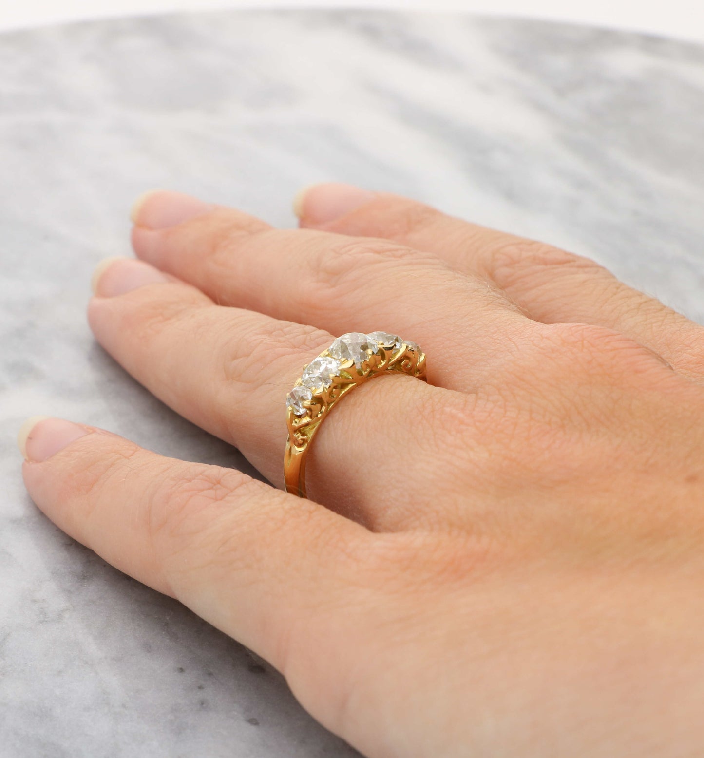 18ct old cut diamond 5 stone ring