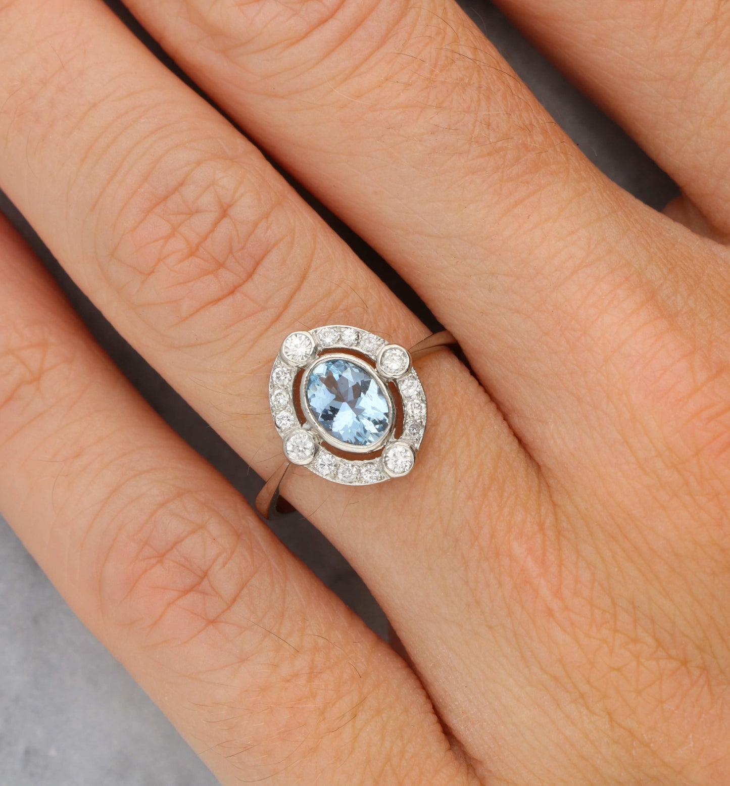 Platinum aquamarine and diamond Art Deco style ring
