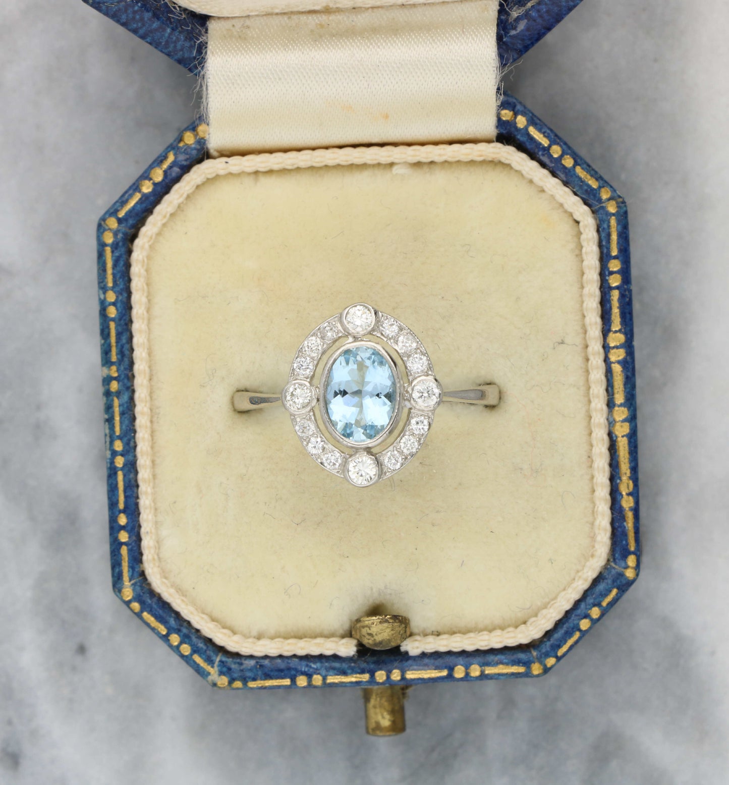 Platinum aquamarine and diamond Art Deco style ring