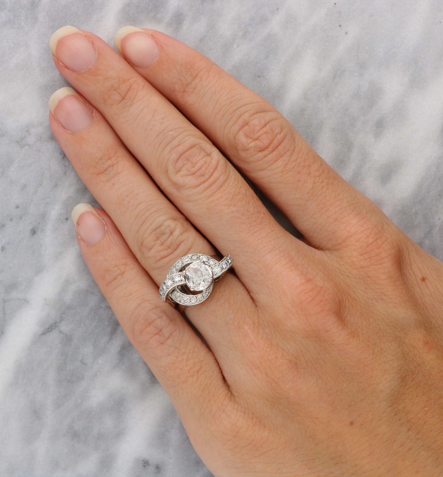French 18ct old cut cushion diamond ring