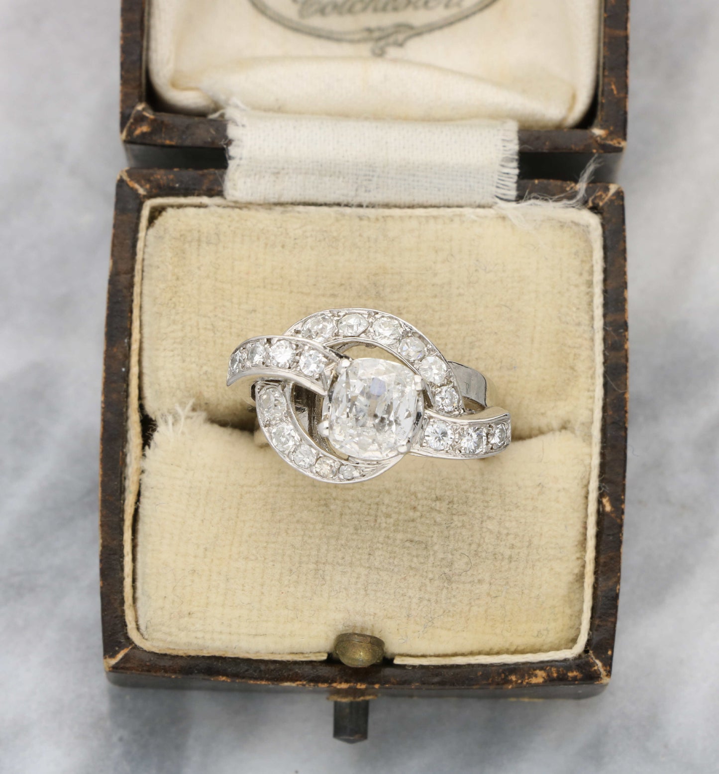 French 18ct old cut cushion diamond ring