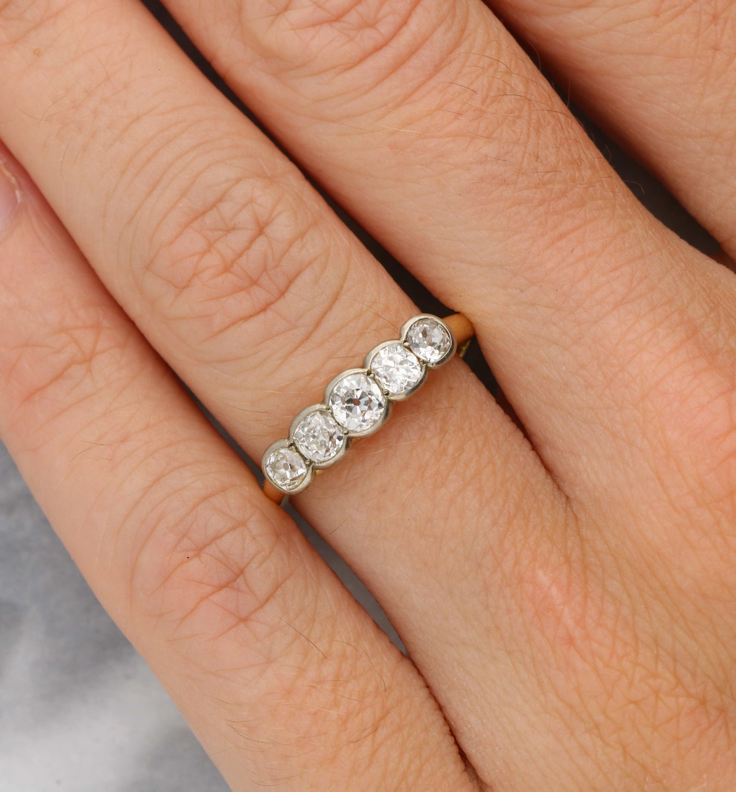 18ct old cut diamond 5 stone ring