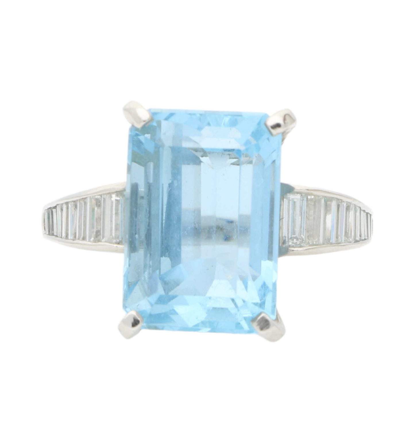 Aquamarine and baguette diamond ring
