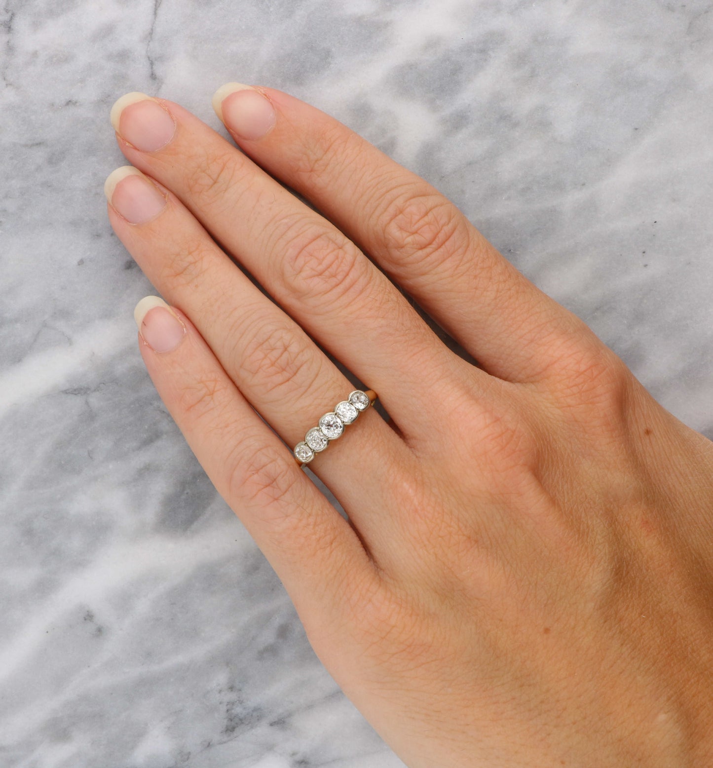18ct old cut diamond 5 stone ring