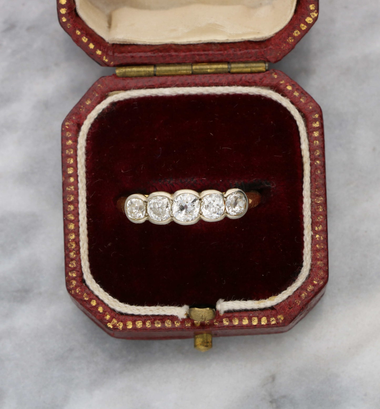18ct old cut diamond 5 stone ring