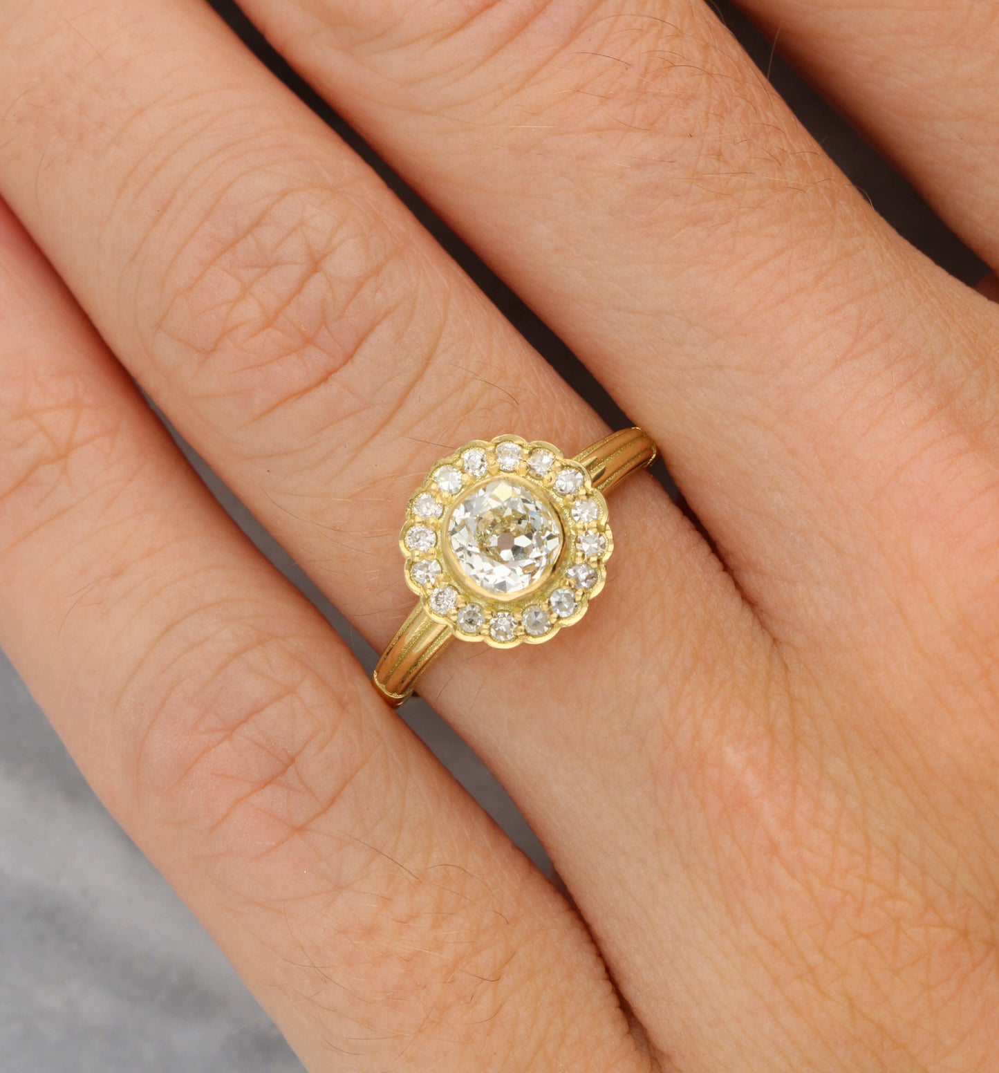 18ct old cut diamond cluster engagement ring