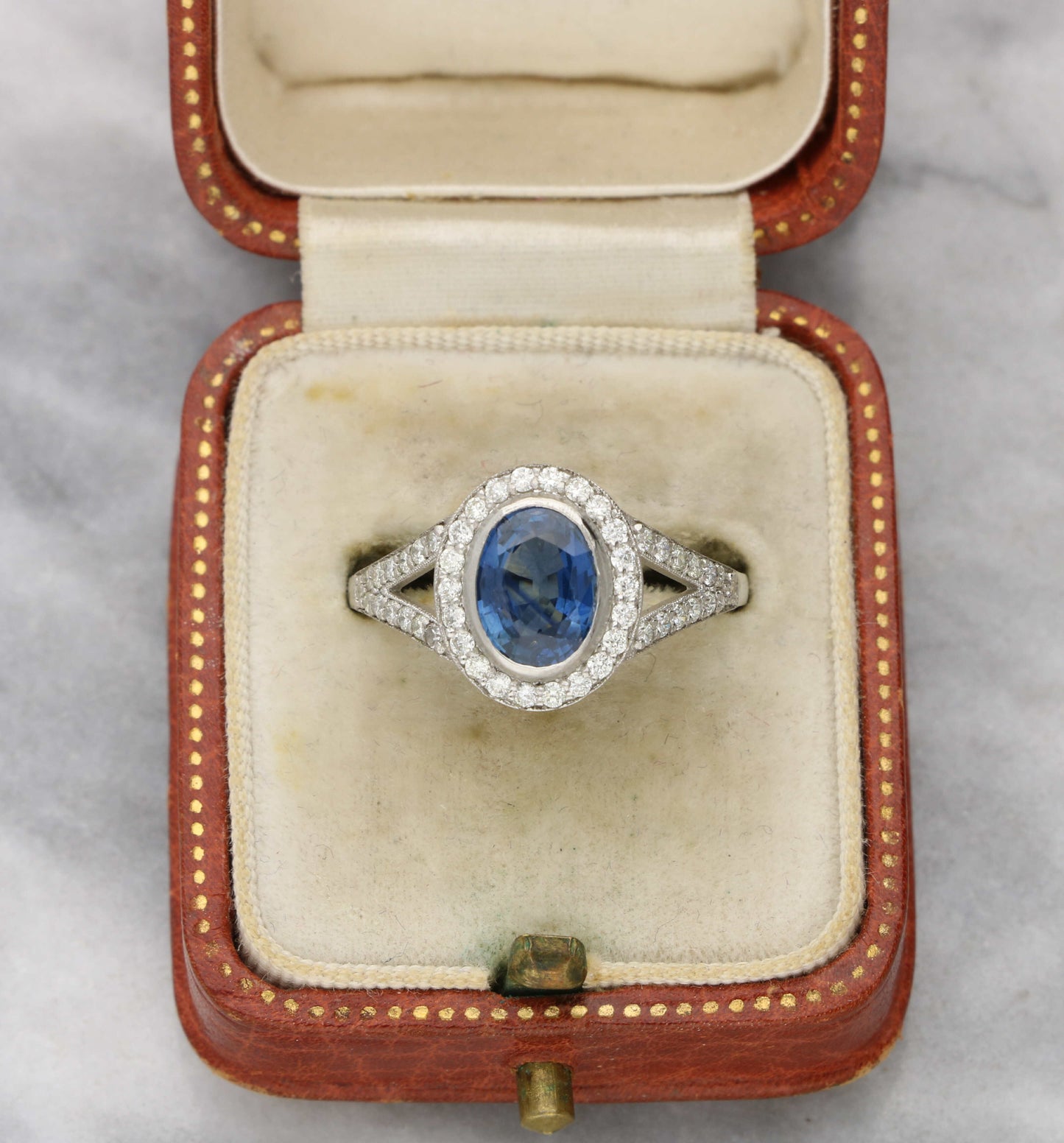 Platinum sapphire and diamond engagement ring