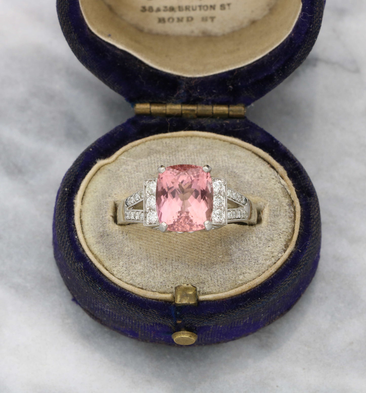 Platinum pink tourmaline and diamond ring