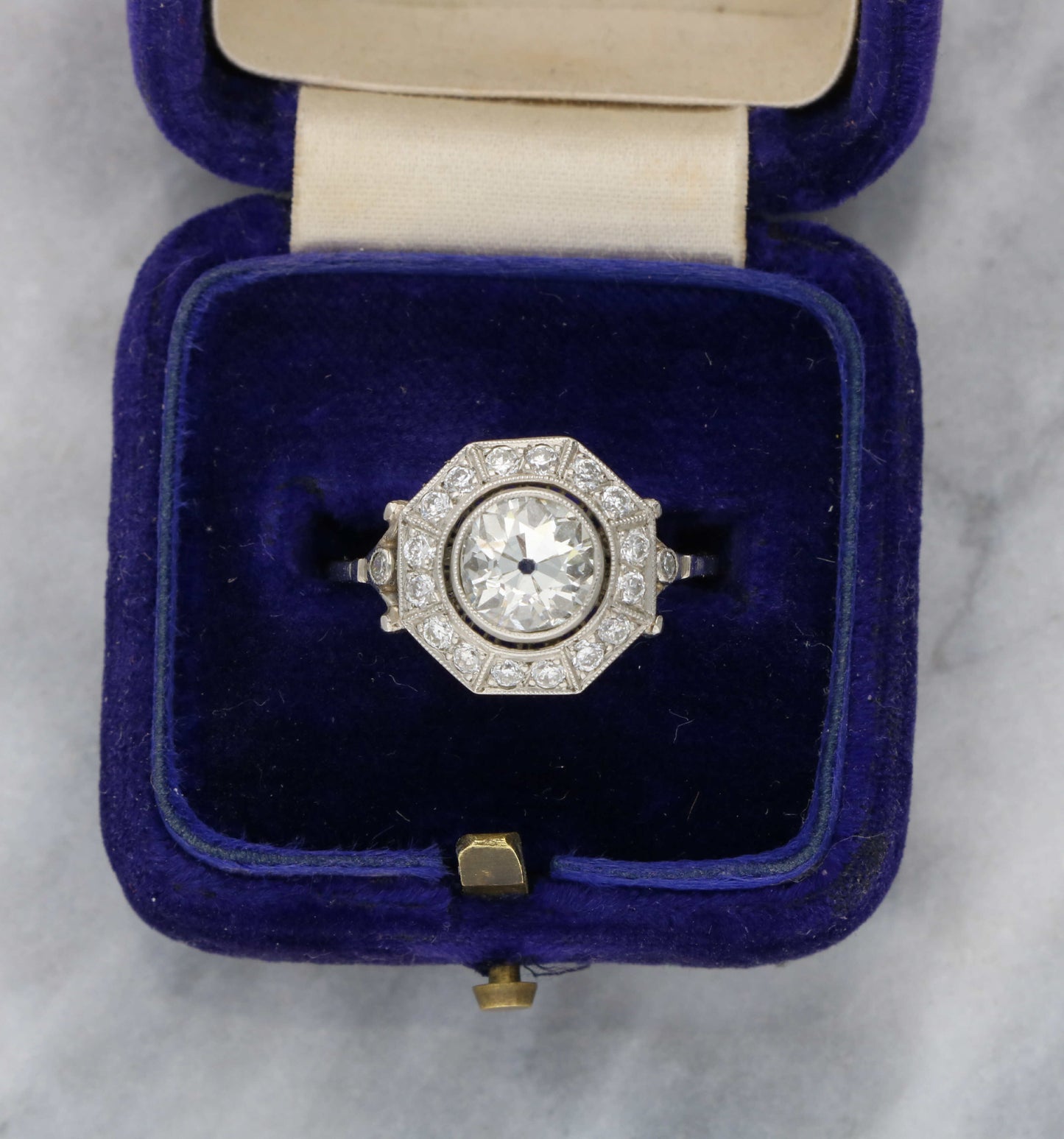Platinum old cut diamond Art Deco style engagement ring