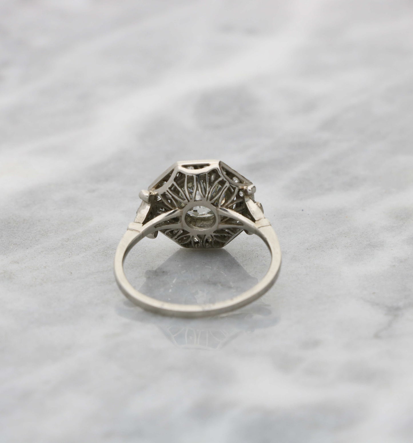 Platinum old cut diamond Art Deco style engagement ring