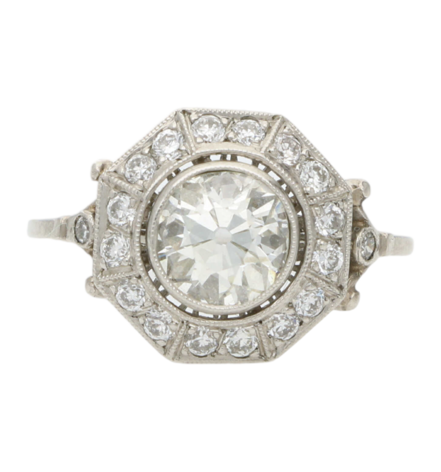 Platinum old cut diamond Art Deco style engagement ring