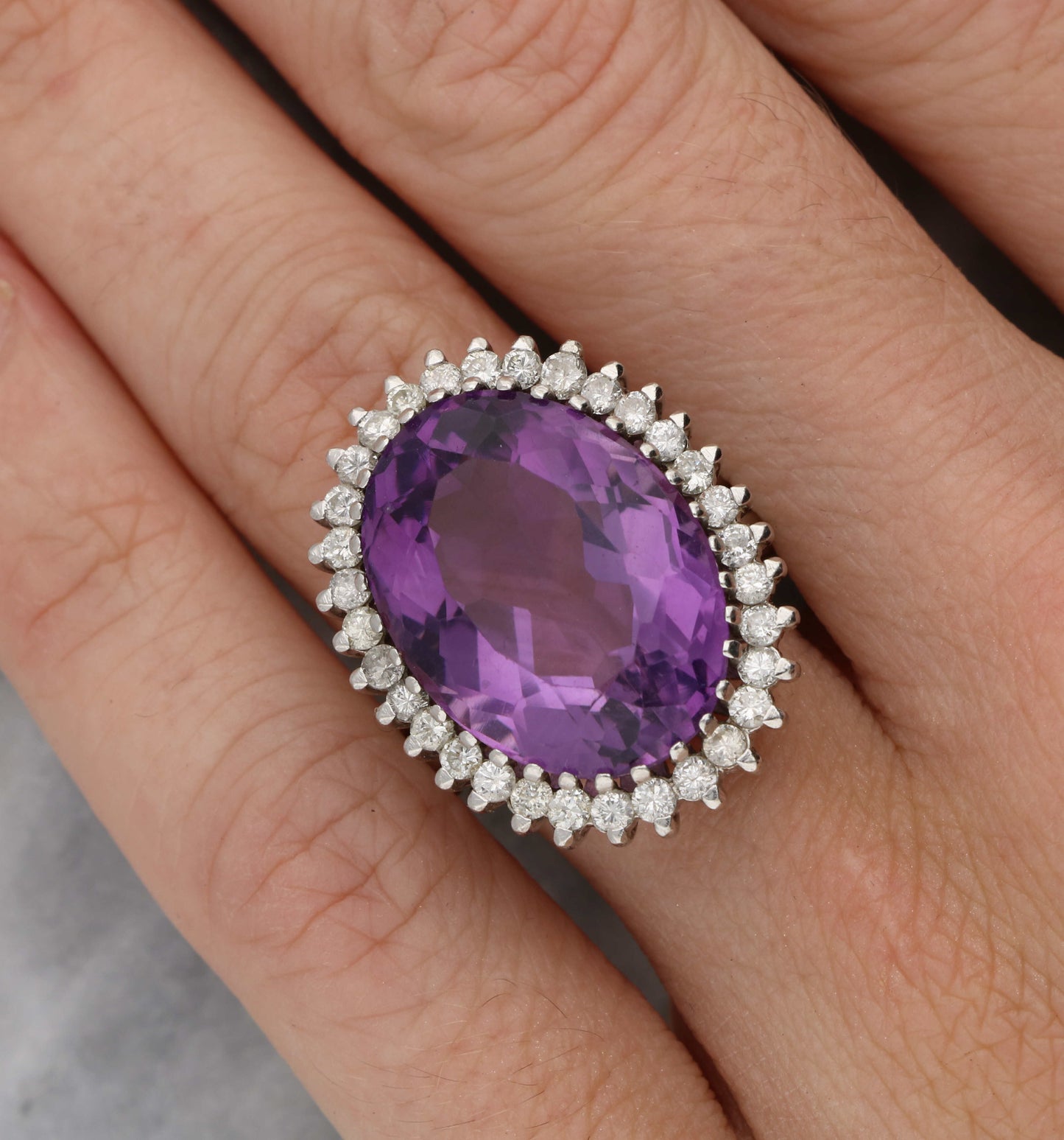 Amethyst and diamond cluster ring