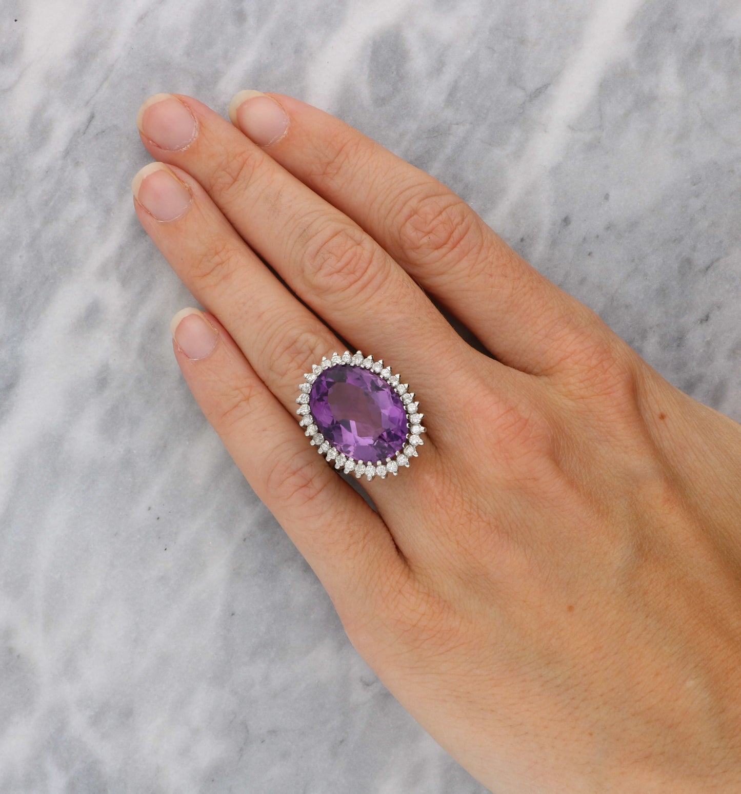Amethyst and diamond cluster ring
