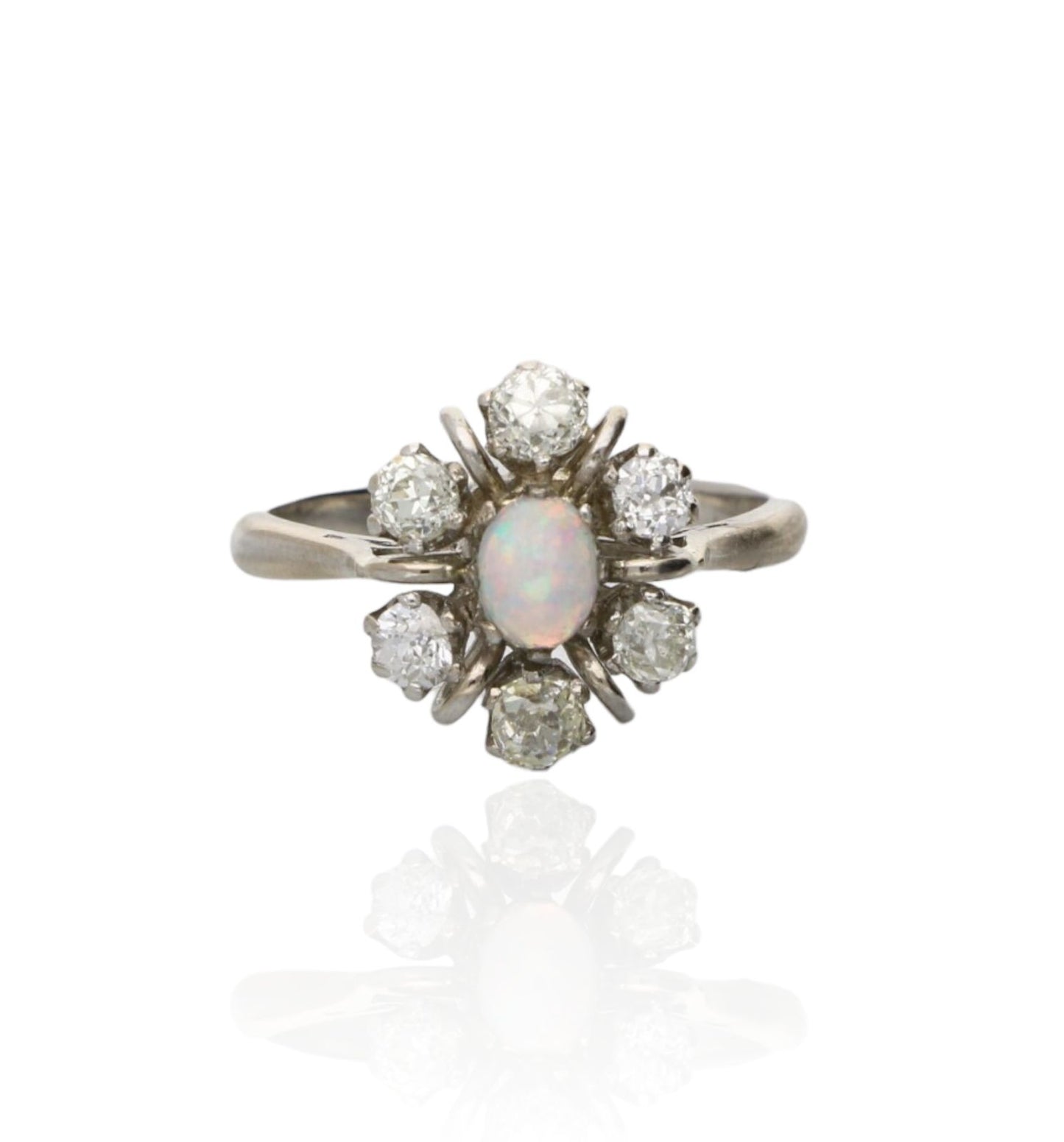 18ct opal and old cut diamond cluster ring