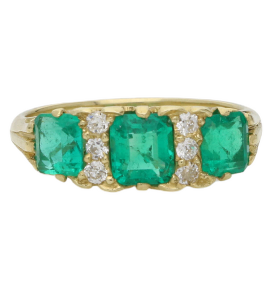 18ct Columbian emerald and old cut diamond ring