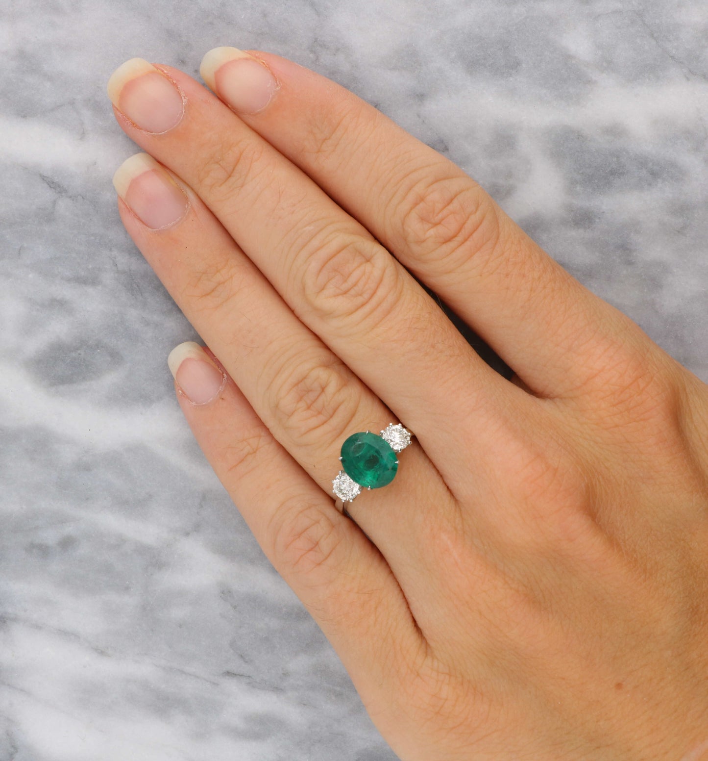 18ct emerald and diamond 3 stone engagement ring