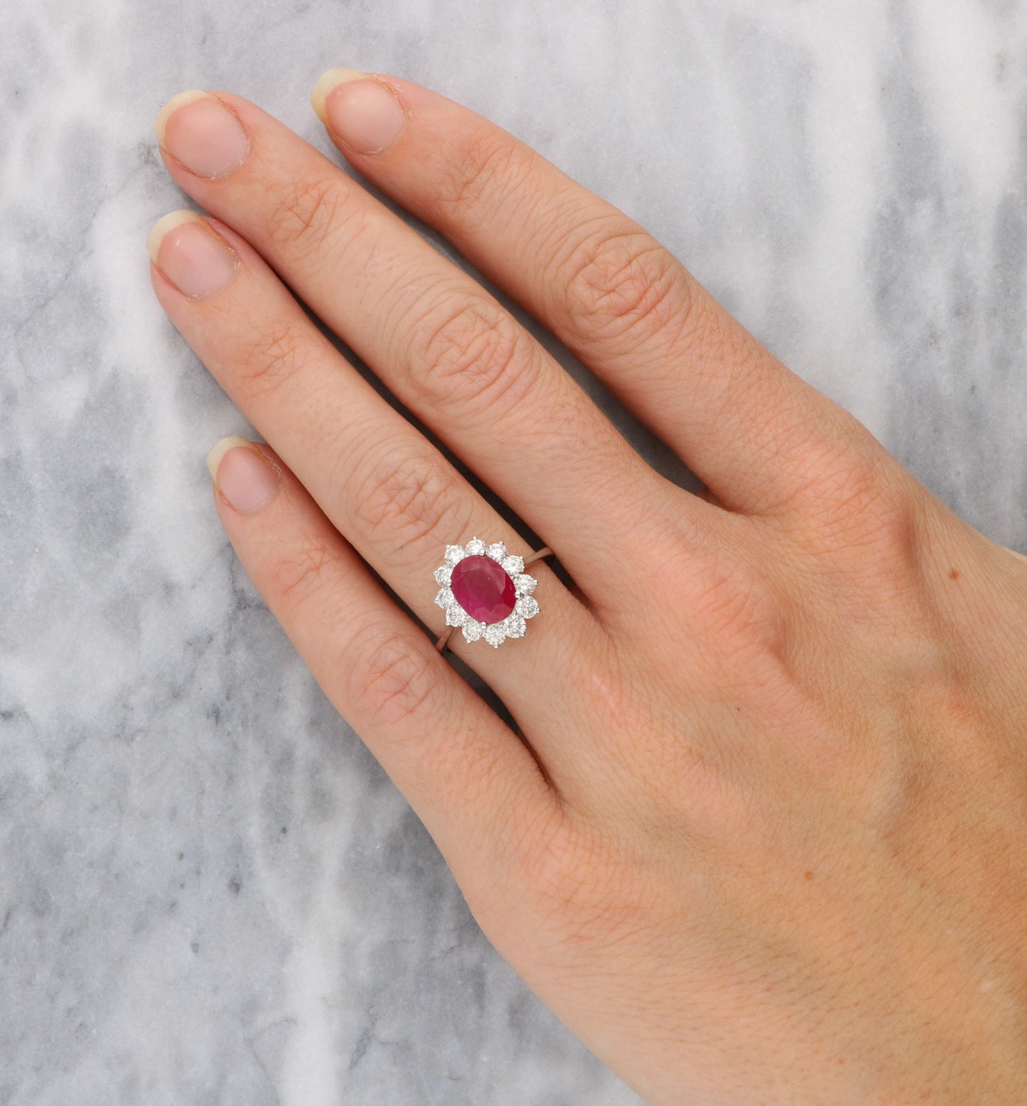 18ct ruby and diamond cluster engagement ring