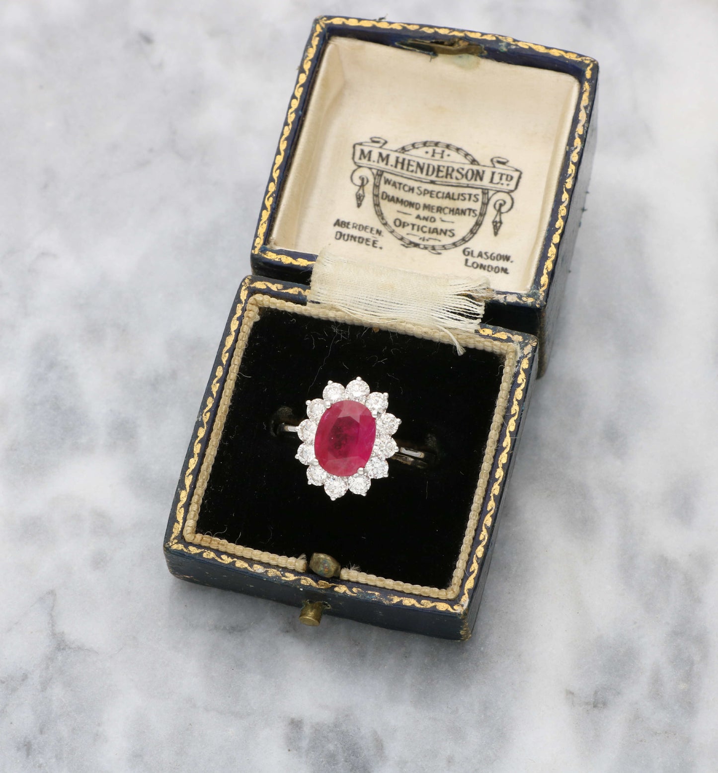 18ct ruby and diamond cluster engagement ring