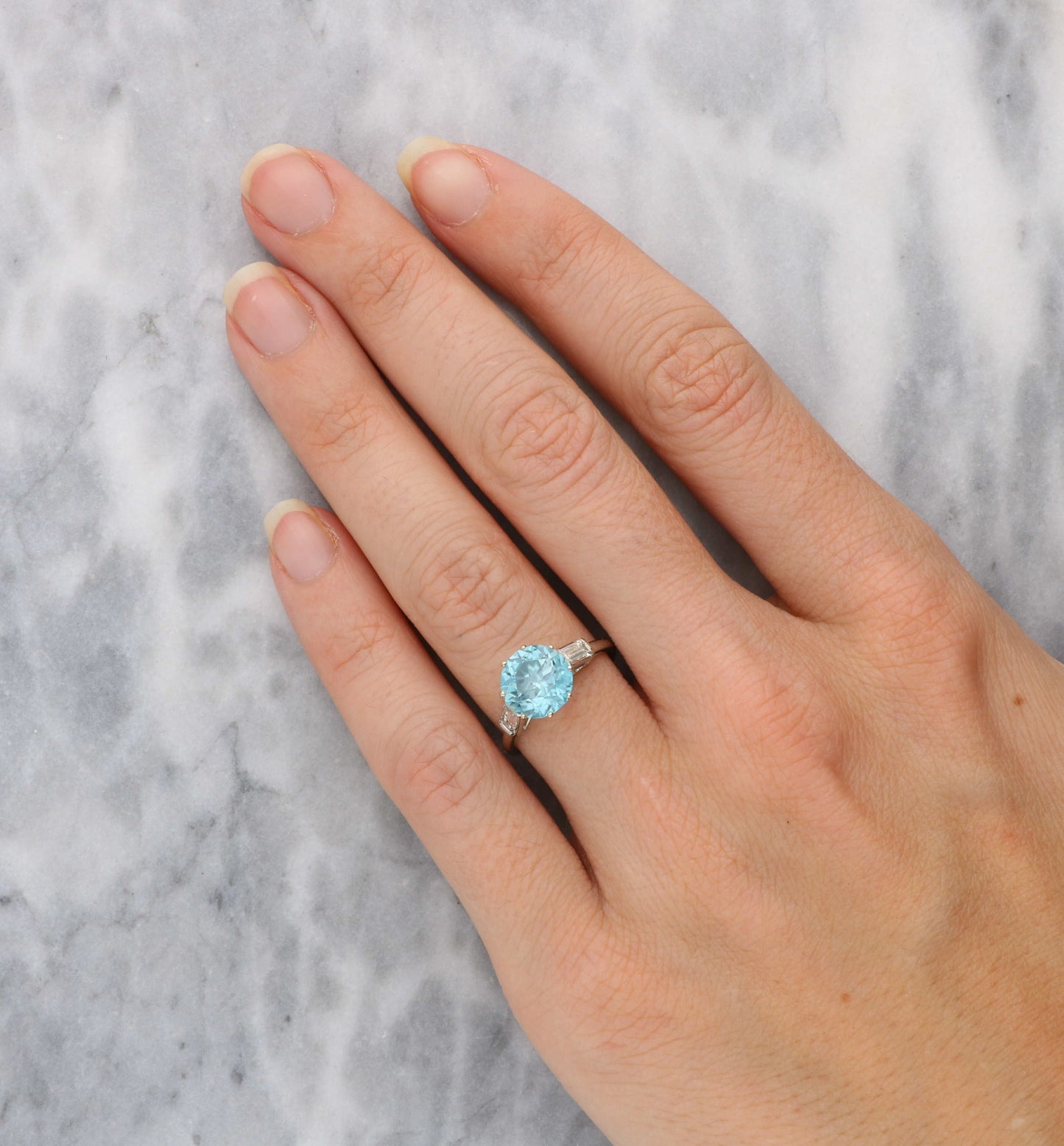 Zircon and baguette-cut diamond 3 stone ring