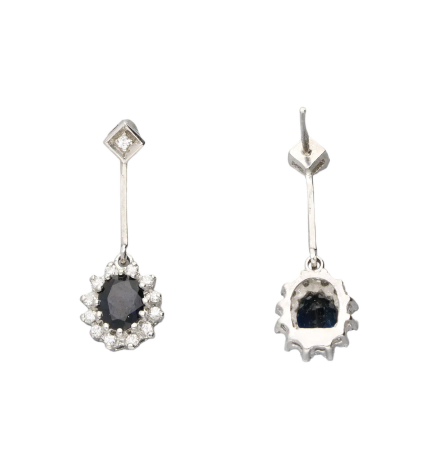 18ct sapphire and diamond cluster drop earrings